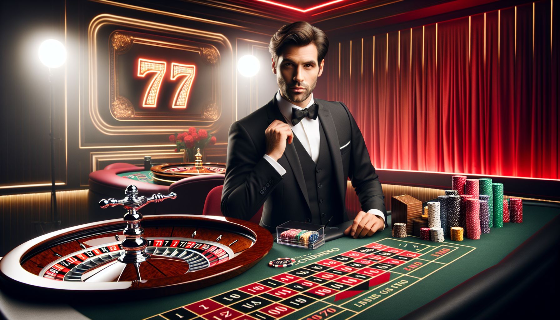 Modern live casino setup with dealer table, chips, and mobile gaming focus for Bangladesh users